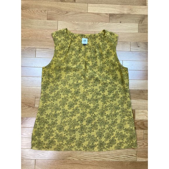 *CAbi #3617 Paisley Blouse Top Womens Medium Mustard Yellow Keyhole Sleeveless - Picture 5 of 7